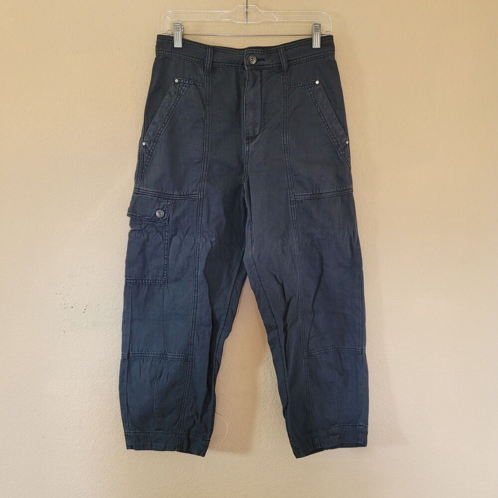 Anthropologie Womens Organic Cotton Barrel Cargo Utility Pants Sz 4 Baggy Loose